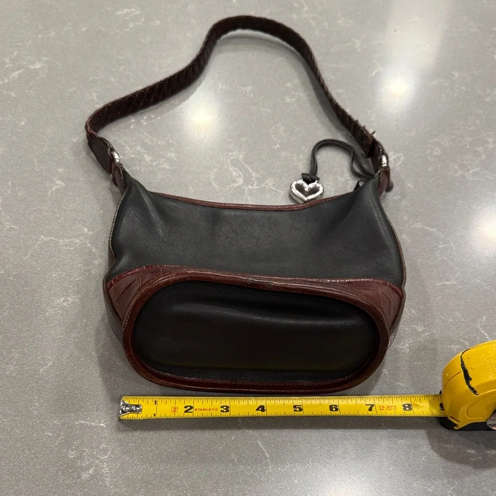 Brighton Black Leather Shoulder Bag with Brown Croc Trim and Heart Charm